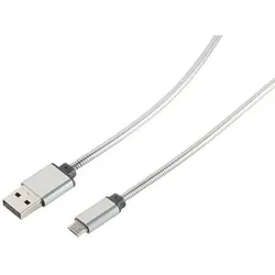 USB Lade-Sync Kabel USB A Stecker > USB micro Stecker Steel silber 1,0m