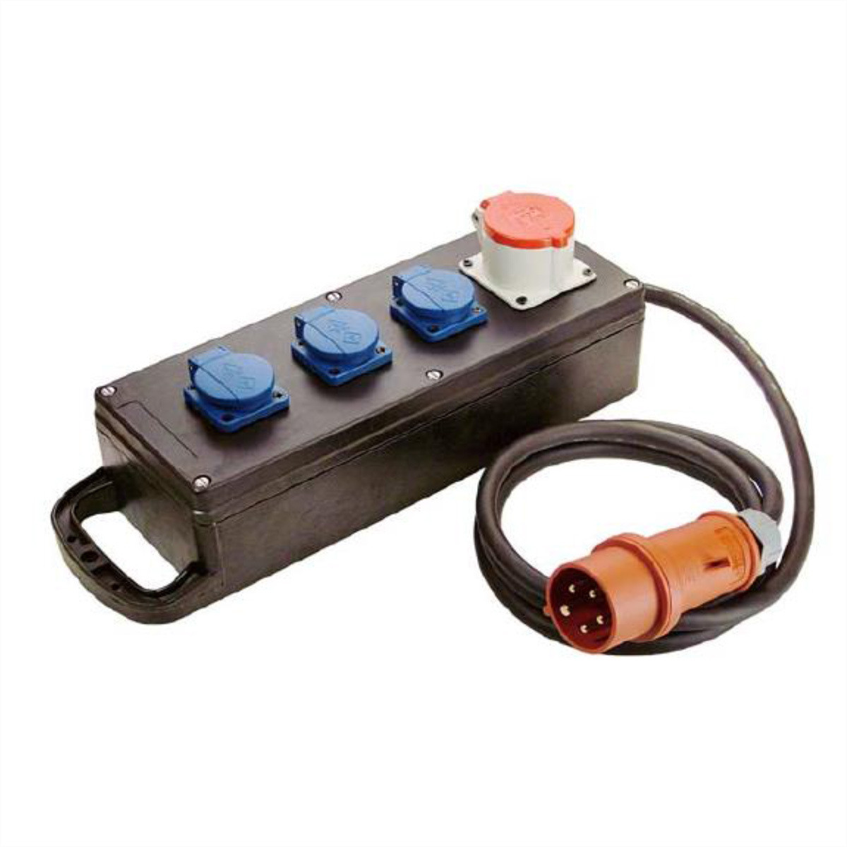 Bachmann Volrubberverdeelblok 16A 5-polig IP44 met 1x 16A 5-polig 400V en 3 aardcontacten 3-polig 230V