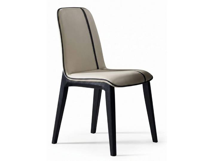 JVmoebel Esszimmerstuhl Eleganter Esszimmerstuhl Creme Schwarz Kontrastnaht Kunstleder (1-tlg)