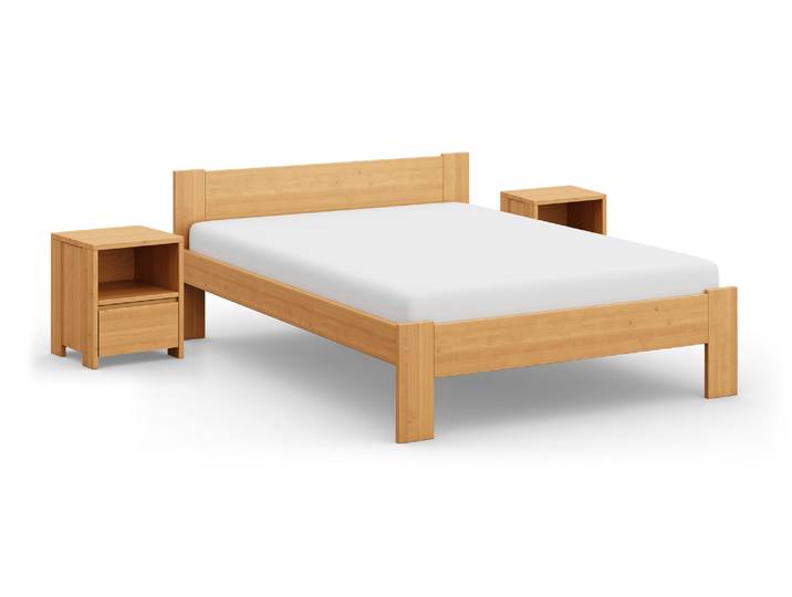 Naturwohnen Massivholzbett 140x200cm + 2 Nachttische Erle Arbor Schubladen mit Softclose mit bioola® nature veredelt