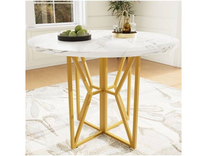 VUENOR table à manger ronde 80 x 80 x 76 cm blanc et doré - 4 à 6 personnes