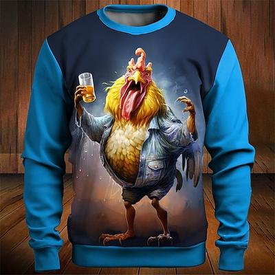 Herren Grafik Hahn Lustig Sweatshirts Golf-Pullover Langarm Sweatshirt Rundhalsausschnitt Mode Täglich Lässig 3D-Druck Urlaub Ferien Ausgehen Druck Frühling Herbst