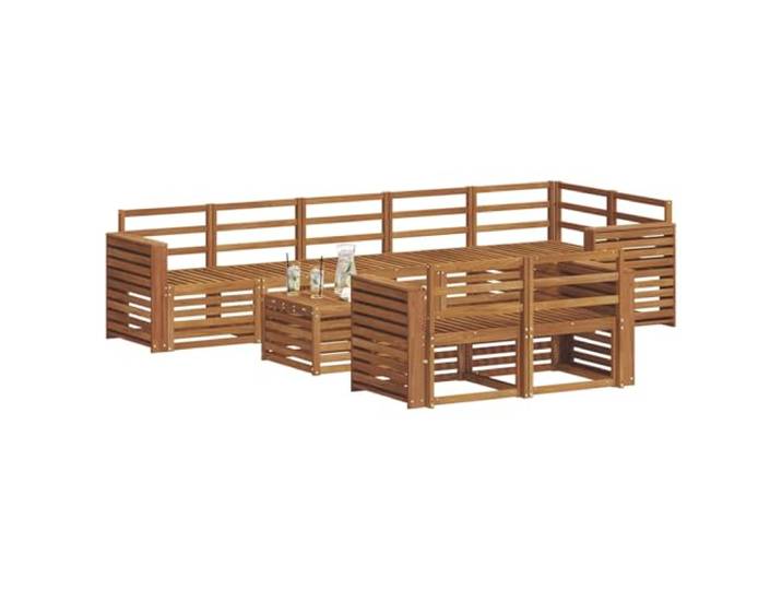 KTHLBRH 9-teiliges Sofaset aus natürlichem Akazienholz Modular, rekonfigurierbar, Lattenrost-Design, einfache Wartung, Verwendung im Außenbereich