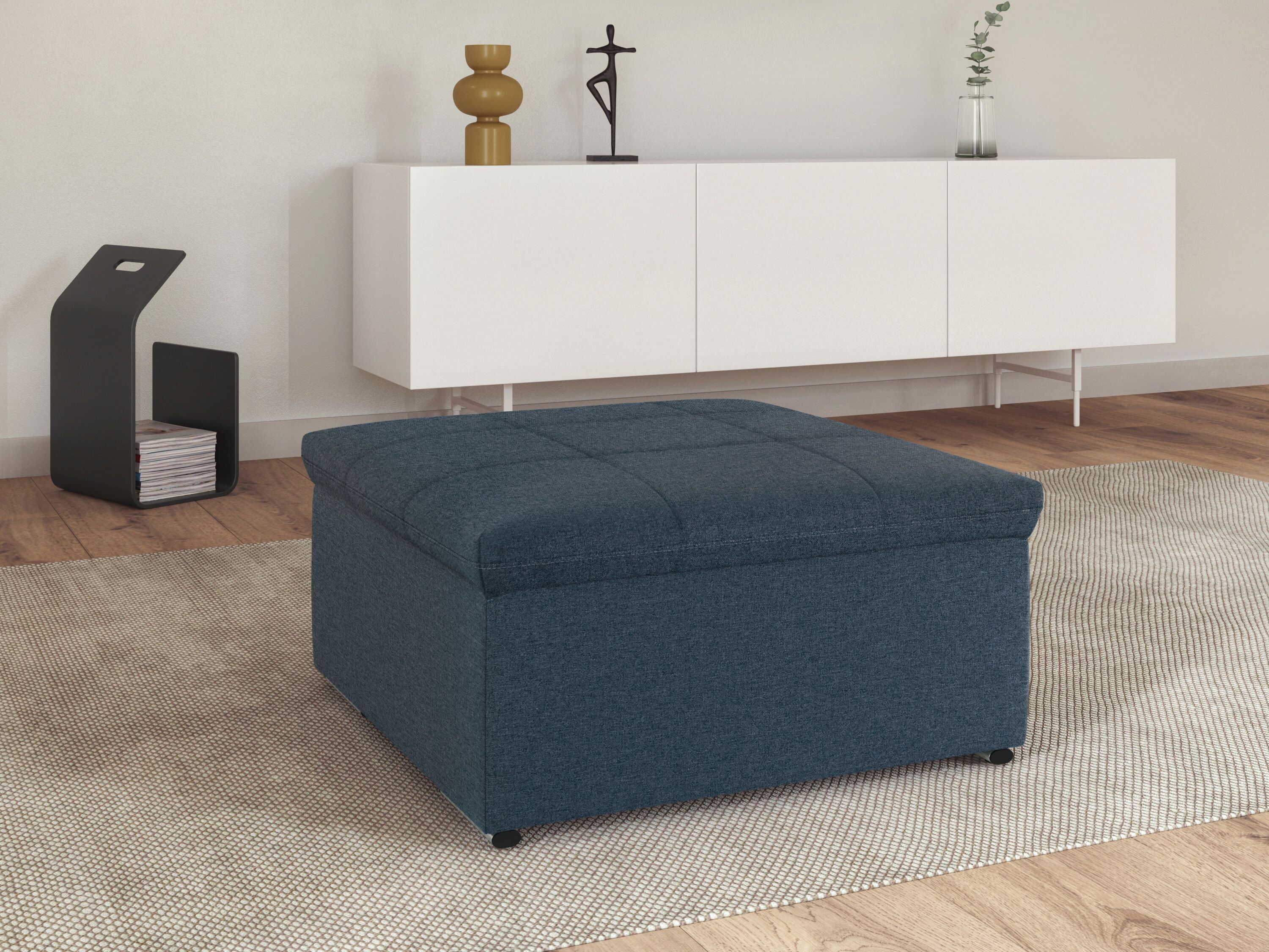 Hocker DOMO COLLECTION "SPLASH 87x87 cm, komfortabel, modernes Design", blau (dunkelblau), B:87cm H:40cm T:87cm, 100% Polyester, Hocker, Hocker dunkelblau B/H/T: 87cm x 40cm x 87cm, Struktur fein