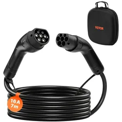 VEVOR EV Ladekabel, 16 A, 7 m, max. 11 kW, Verlängerungskabel, kompatibel mit Typ-2-Ladegeräten für Elektrofahrzeuge, 3-Phasen-Wechselstrom, 480 V, 50 Hz, IP65, Autoladekabel mit Tragetasche