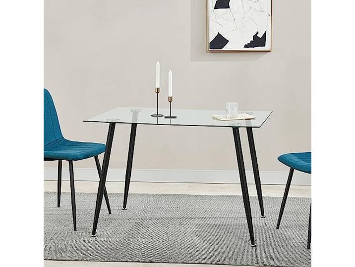 [en.casa] Glastisch Hyrynsalmi Küchentisch 75x110x70cm aus Stahl Glas Esszimmertisch Schwarz