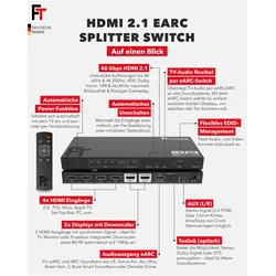 FeinTech AX341 HDMI 2.1 eARC Splitter Switch 4 In 2 Out + Audio Extractor to eARC-Soundbar, Optical & AUX, Switch Box