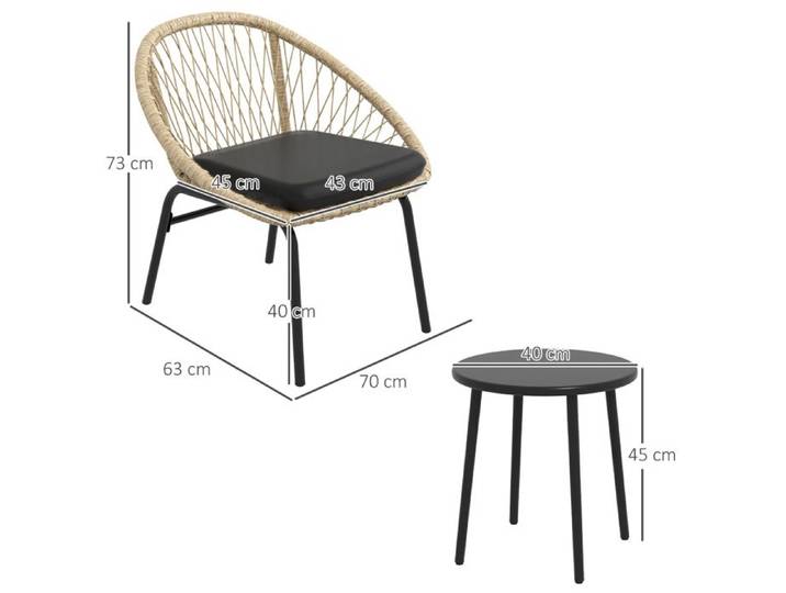 Ensemble de meubles de jardin en rotin 3 pièces ensemble de meubles de balcon avec table basse & 2 chaises ensemble de sièges