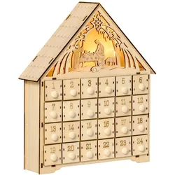 HOMCOM HOMCOM Adventskalender Weihnachtsdekoration 24 Schubladen LED-Lichtern MDF