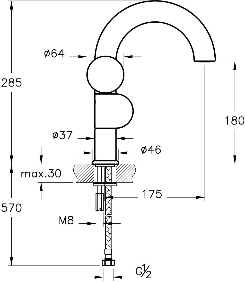 VitrA Liquid Einhebel-Waschtischmischer 28,5 cm, Linkshänder-Version