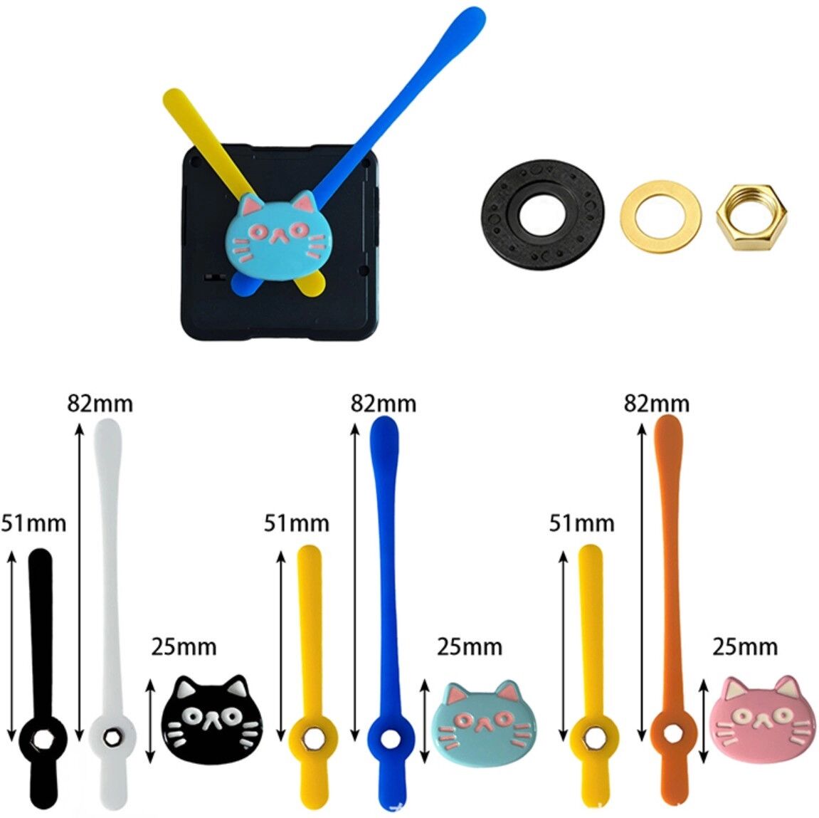 INF DIY Wanduhr-Uhrwerk mit blauen Acryl-Katzenzeigern, stilles Quarz-Uhrwerk, 31mm Schaft, passt für 18-22mm Platten