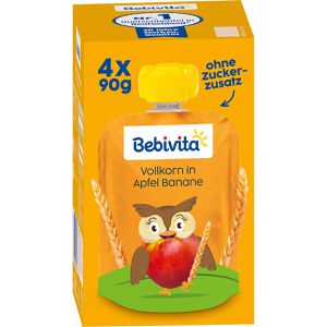 Bebivita Fruchtpüree Vollkorn in Apfel Banane, 71% Frucht, Apfel, Mango & Pfirsich, je 90 g, 4 Stück