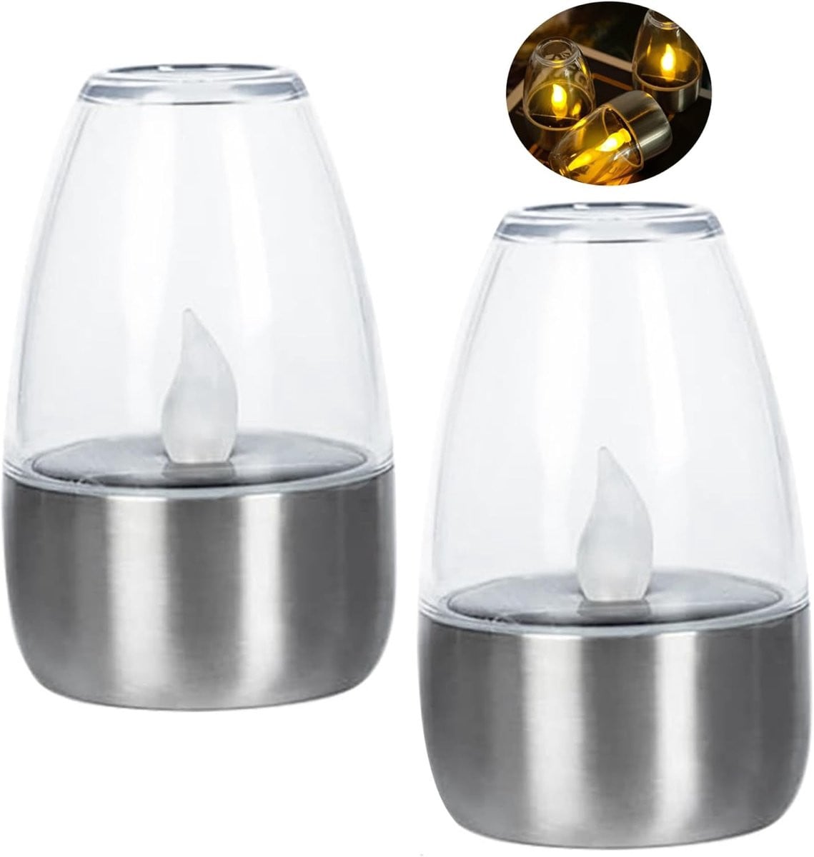 KZQ 2-pack solar kaarslampjes warm wit - Waterdichte sfeerverlichting voor tuin en terras - 6 x 9 cm