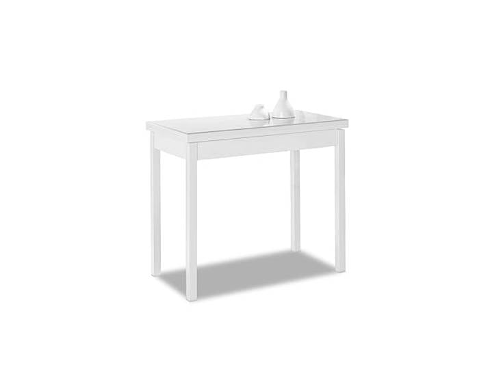 ASTIMESA Ausziehbarer Küchentisch ohne Schublade - 80 x 40 cm (80 x 80 cm) - Struktur und Platte innen weiß - Glasplatte rot