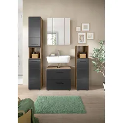 Badezimmer Ice 4-tlg. Schwarz/Eiche dunkel