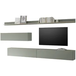 WOHNWAND Salbei grün, Barista Eiche Set 5-teilig mit XXL TV-Board 340 cm