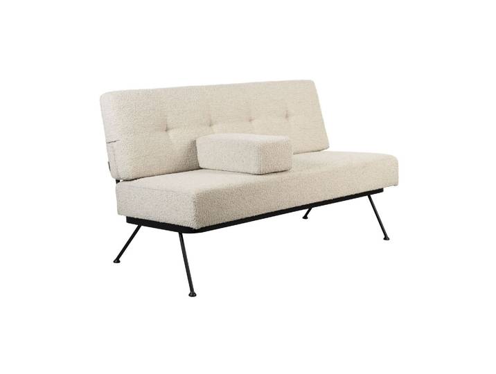 Canapé 3 places en tissu beige, structure métal noir, dossier cap