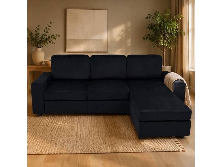 ELVORIN Canapé d'angle réversible 3 places 245 5 cm coffre noir