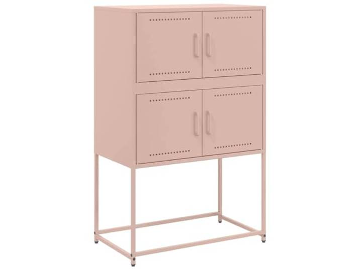 Fisinber Sideboard Rosa Stahl 68,5x38,5x107 cm Kommode mit 4 Fächern Industrie-Design Anrichte aus Metall für Schlafzimmer und Wohnzimmer. Bietet viel Stauraum hinter stabilen Türen.