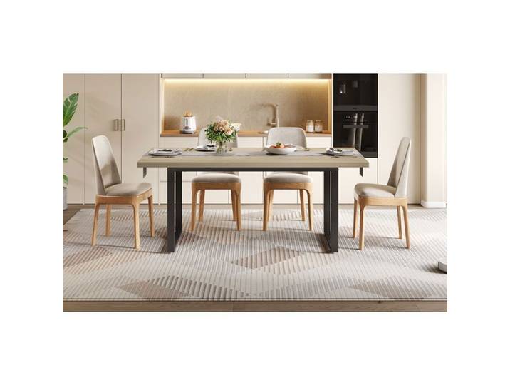 Wooden Kitchen Dining Table industrial-style Table à manger for 6-8 people Metal Frame and Light-Colored Finish-160×80cm