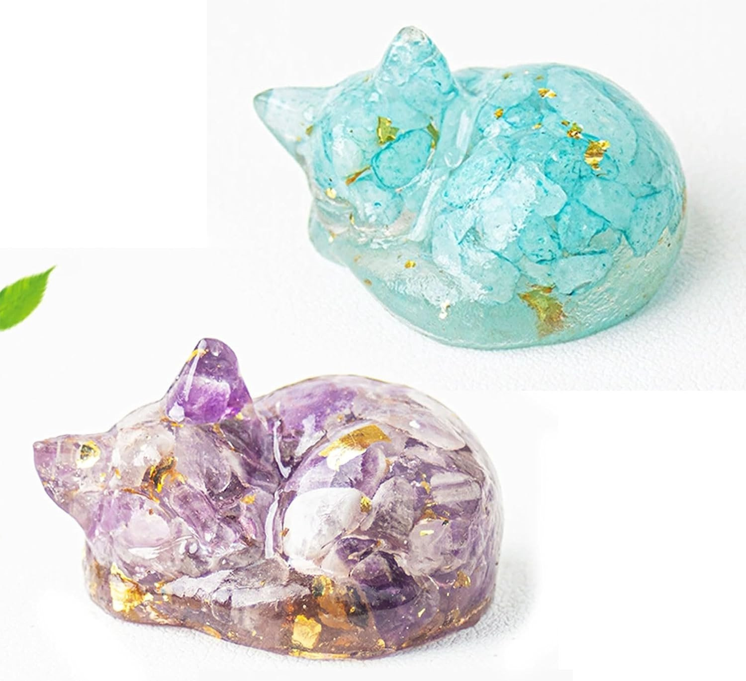 Set van 2 Decoratieve Kristallen Kat Ornamenten voor Tafel en Interieur Decoratie