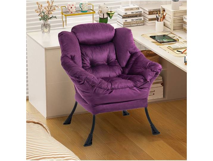 Fauteuil relax 1 place en velours violet - TCQPZ - avec accoudoirs structure métal montage facile 75 × 80 × 85 cm