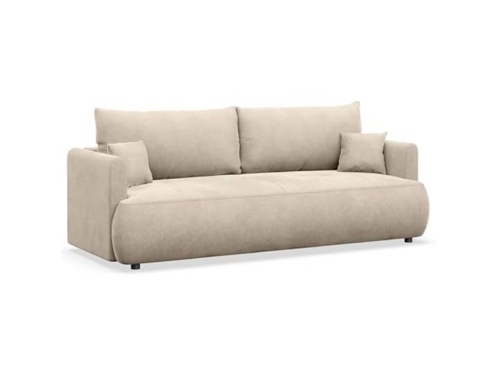 Selsey Schlafsofa 3 Sitzer mit Schlaffunktion und Bettkasten 226 cm – Hellbeige Velours Stoff – Modernes Sofa Bed für kleine Wohnzimmer & Gästezimmer