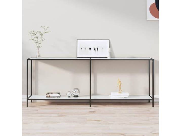 KLGBNCVE Konsolentisch Weiß 200x35x75,5 cm Hartglas mit unterer Ablage Pulverbeschichteter Stahl, robust, schlichtes Design, pflegeleicht, untere Ablage, Flur oder Wohnzimmer