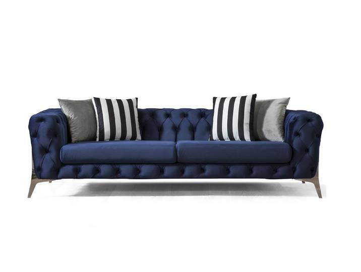JVmoebel Chesterfield-Sofa Luxuriöses blaues Samtsofa im Chesterfield-Stil, 1 Teile, Made in Europa