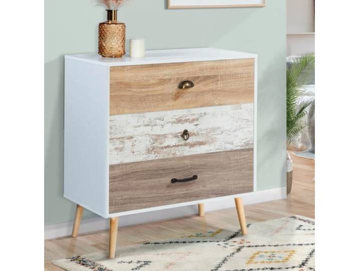 IDMARKET Commode 3 tiroirs BAHIA 75 cm scandinave