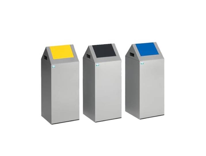 PROREGAL Selbstlöschender Wertstoffsammler spitz 60 Liter, HxBxT 80x32x32cm Verzinkter Stahl Silber-Anthrazit Mülleimer Abfalleimer Müllkorb