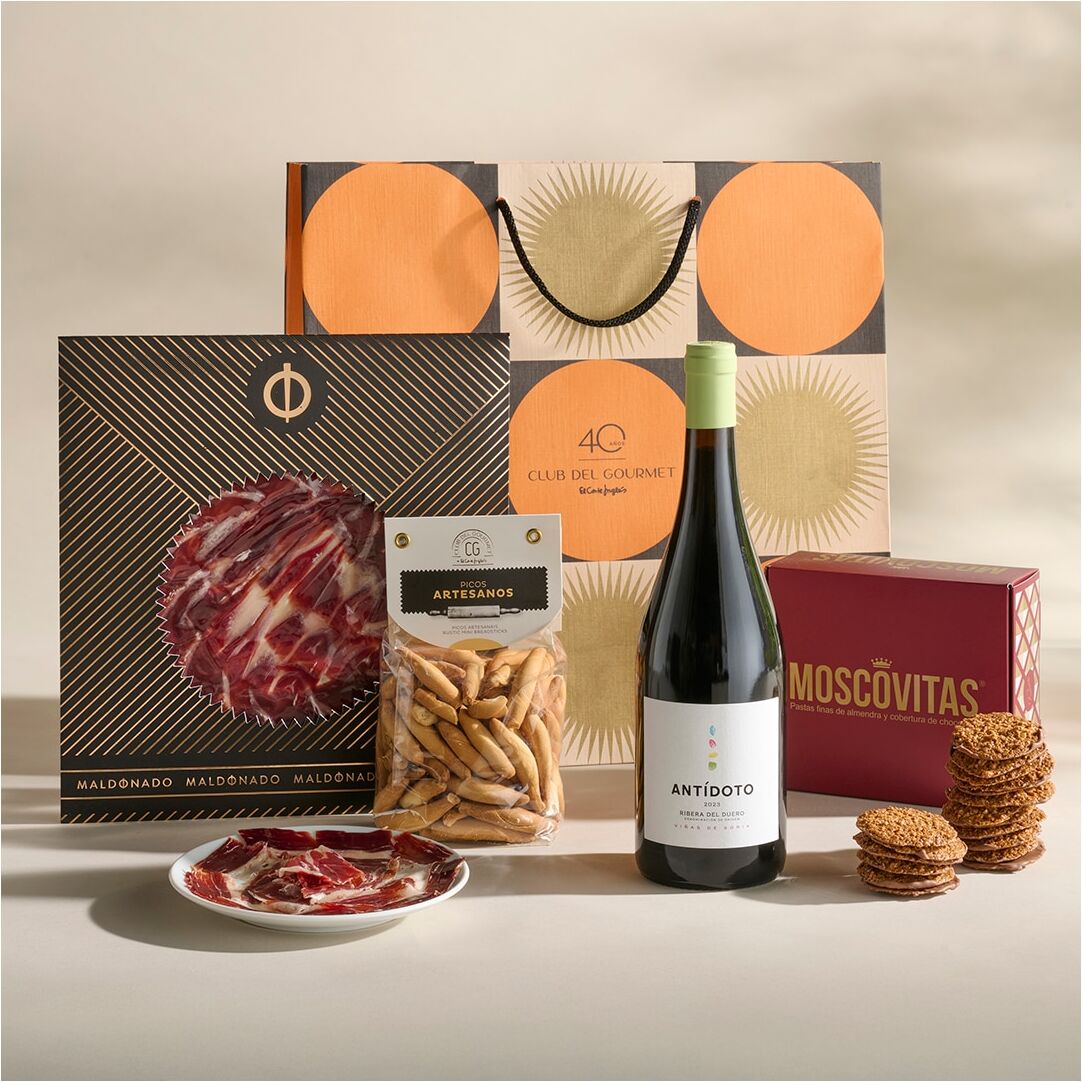 Cestas Club del Gourmet Cesta vino y jamón de bellota.