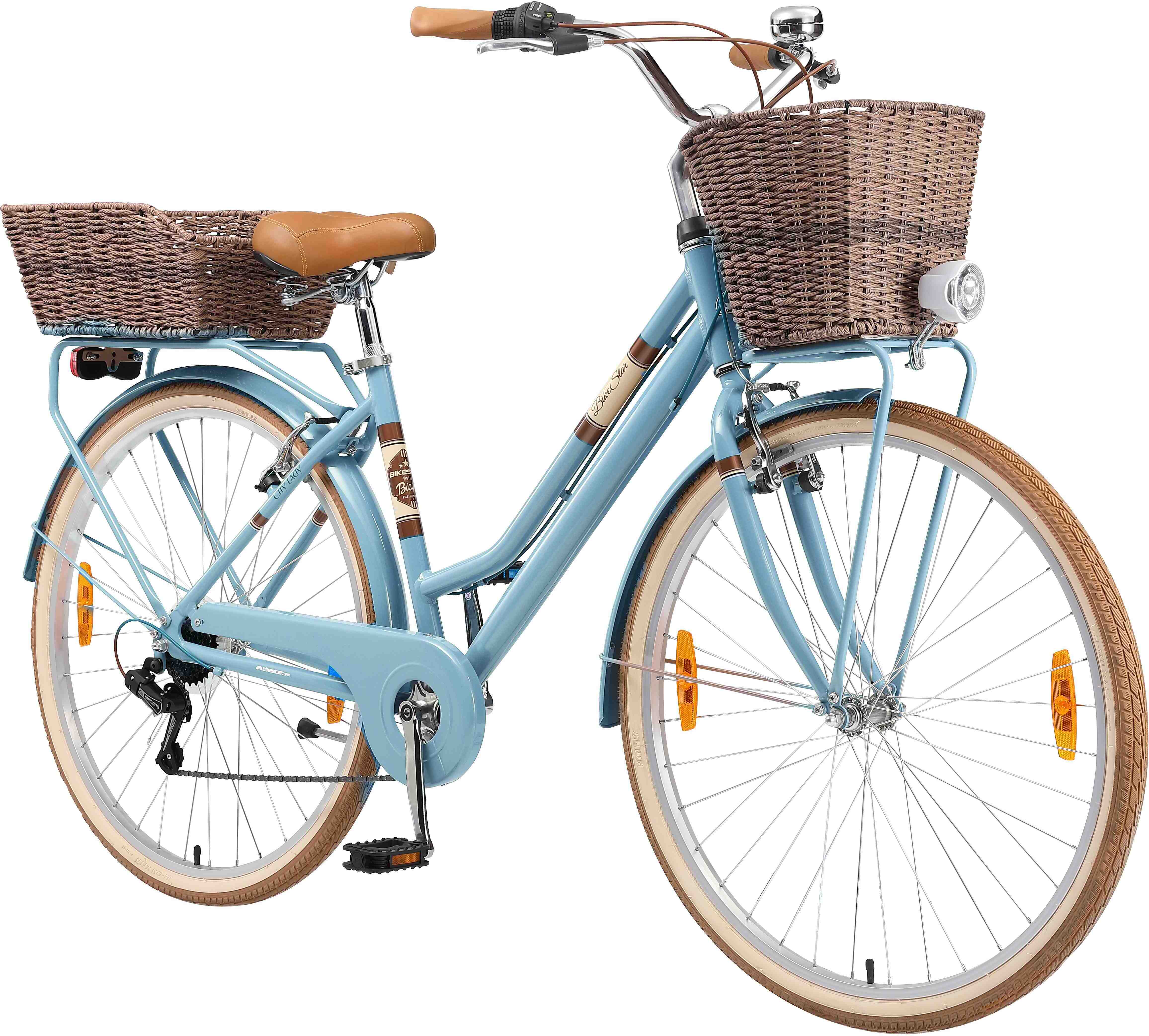 BIKESTAR City Stadt Fahrrad 28 Zoll | 18 Zoll Rahmen, 7 Gang Shimano Damen Holland Rad Retro Bike, V-Bremse, Gepäckträger | Blau