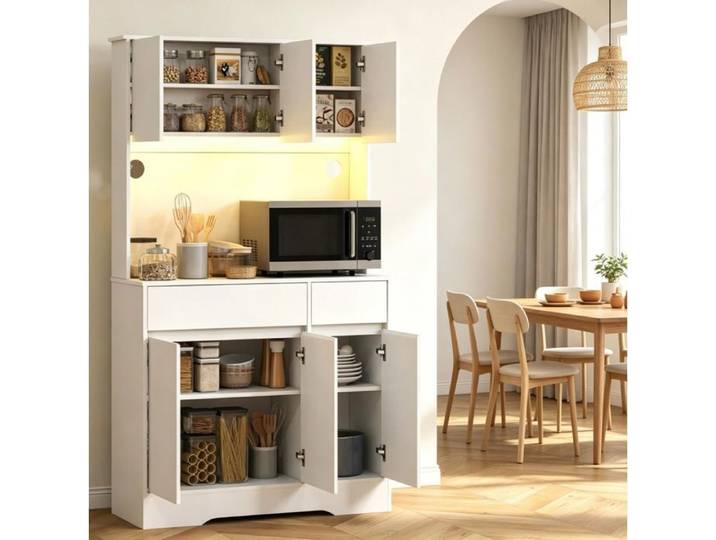 MEULVA Buffet haut de cuisine blanc 100 x 38 x 180 cm 6 portes 2 tiroirs LED RGB