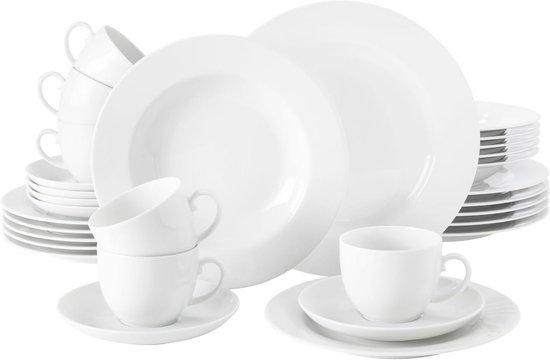 Komplettset für 6 Personen, bestehend aus 30 Teilen - Weißes Porzellan, Modell Rondo