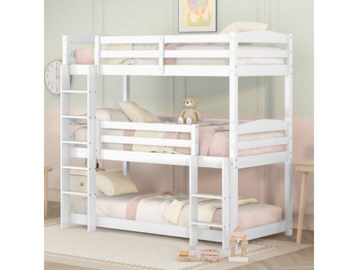 Lit 3 personnes Lit 3 personnes en bois simple 90×200 cm pour enfant sans matelas couleur blanche