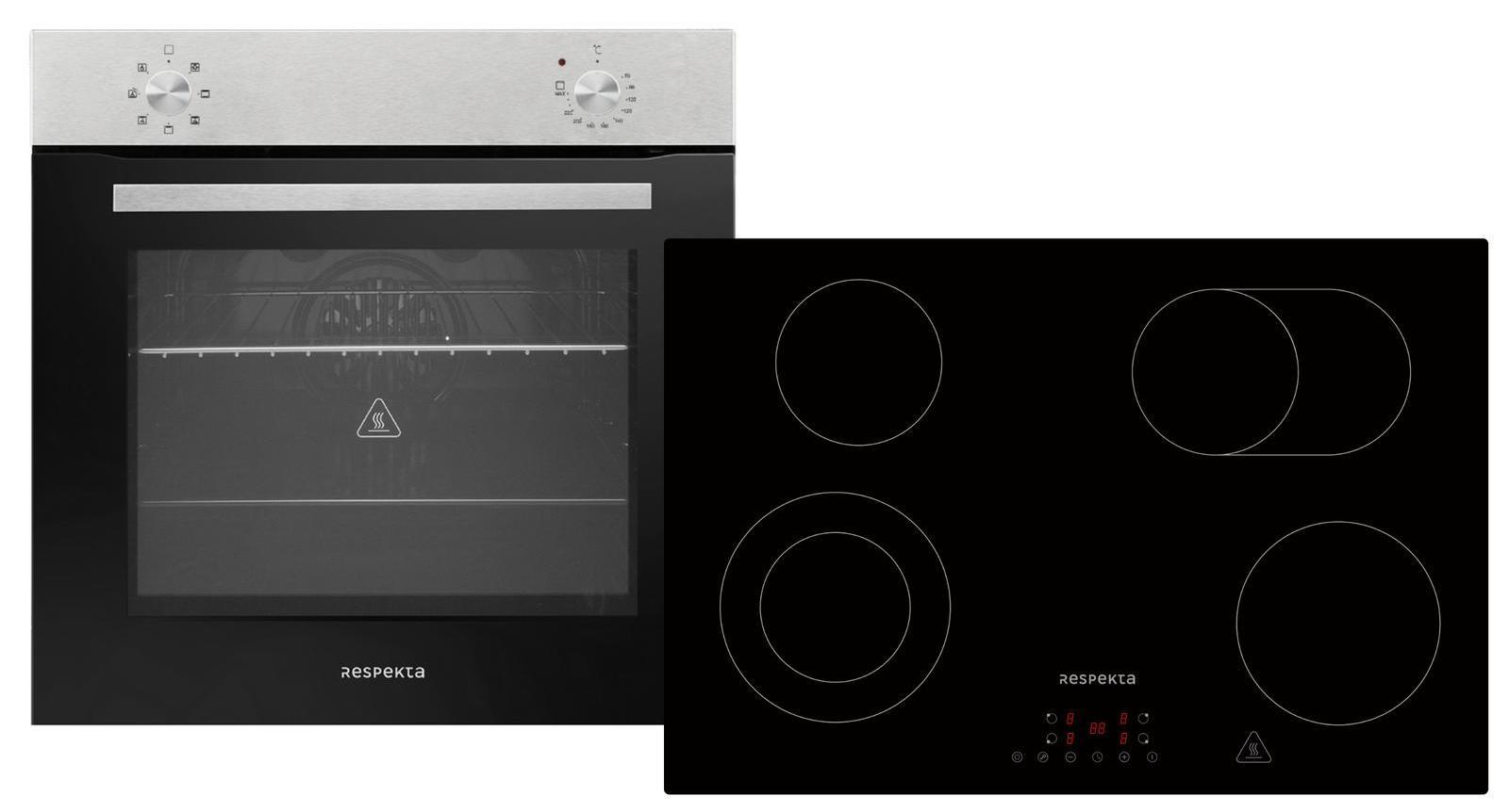 Backofen Herd Kochfeld 77 cm Glaskeramik Einbau Set autark rahmenlos Respekta