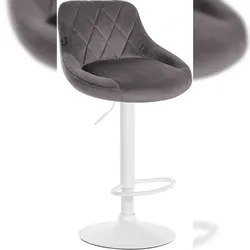 Décoshop26 - Grauer Samt-Barhocker mit Ziernähten Drehfuß weißem Metallgestell TDB10659