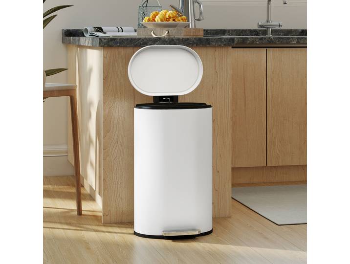 HOMCOM Poubelle Cuisine 30L Pédale Métal Blanc Crème