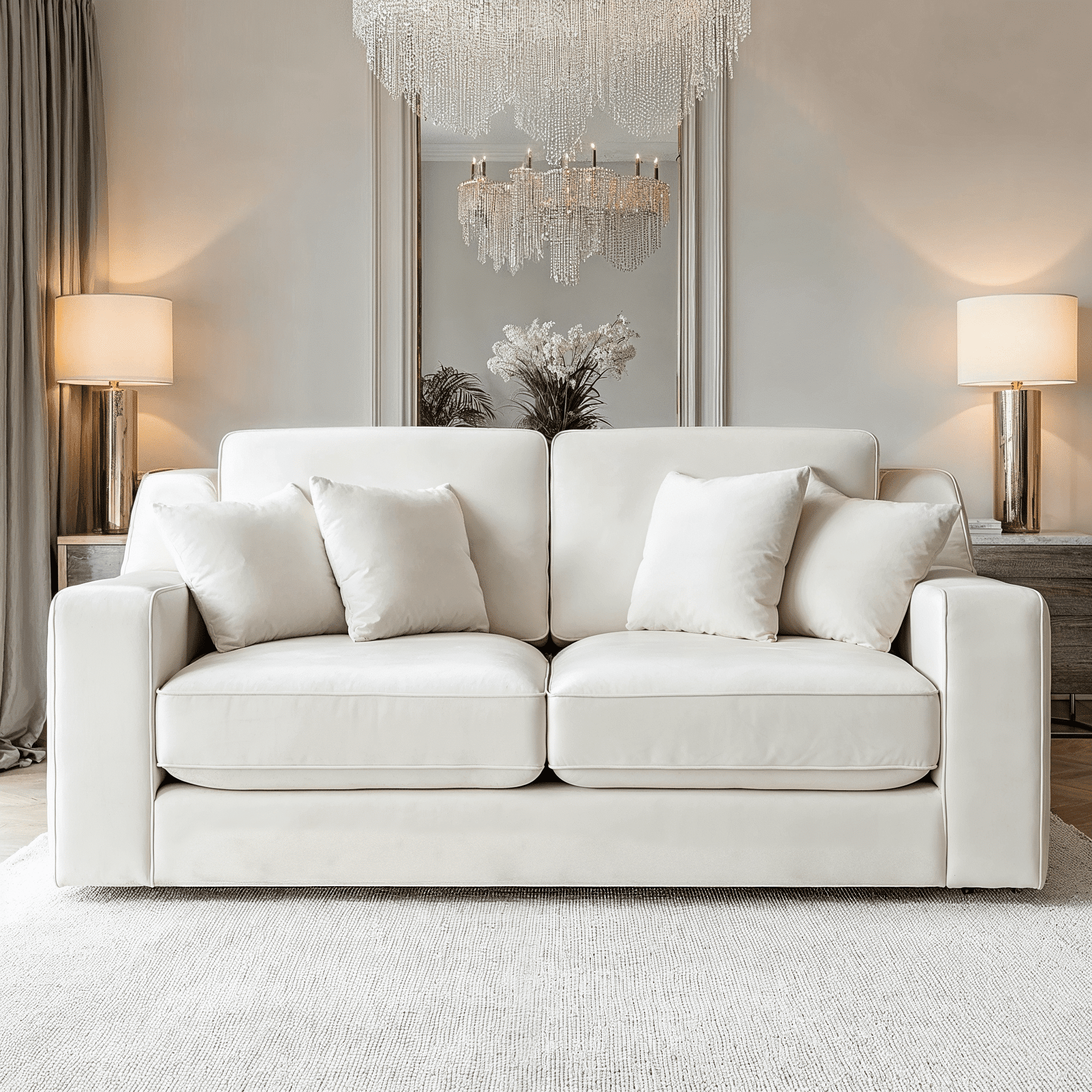 Victoria Cream Velvet 3 Seater Sofa, Standard Back