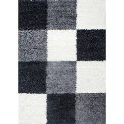 HOCHFLORTEPPICH RHEIN, kariert, Schwarz, 60 x 110 cm