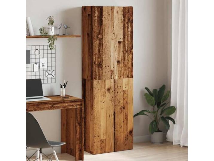 TUERYAFEK Highboard Altholz-Optik 60x32x190 cm Holzwerkstoff Viel Stauraum, Griffe, Feuchtigkeitsbeständig, Stabil, Pflegeleicht