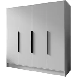 DREHTÜRENSCHRANK Pavia ohne Spiegel, Weiß mit mit schwarzen Griffen, 200 cm