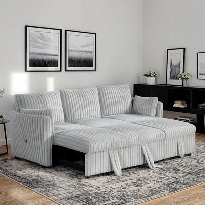 Esofastore Contemporary Gray Finish Modular Desing Curved Arm Sofa Set w Pull Out 2Pc