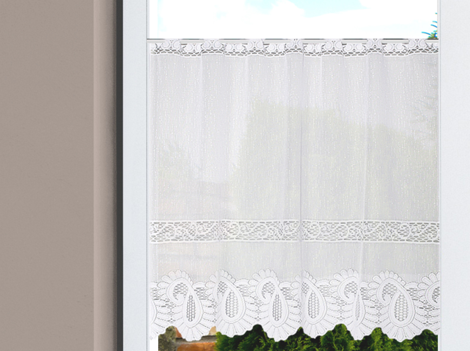home24 Bistrogordijn Leonora Wit, Transparant, 100 x 30 cm