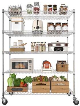 VEIKOUS 59 in. W x 23 in. D x 71 in. H 5-Tier Steel Kitchen Shelf on Wheels, Adjustable Storage Shelf