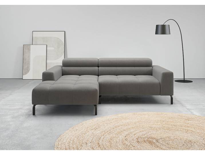 Ecksofa, Polyester, Anthrazit, 223×179 cm, Kopfteilverstellung, Modern, Home-affaire