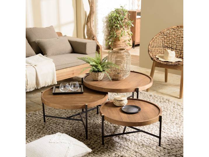 Set de 3 tables basses tripodes rondes