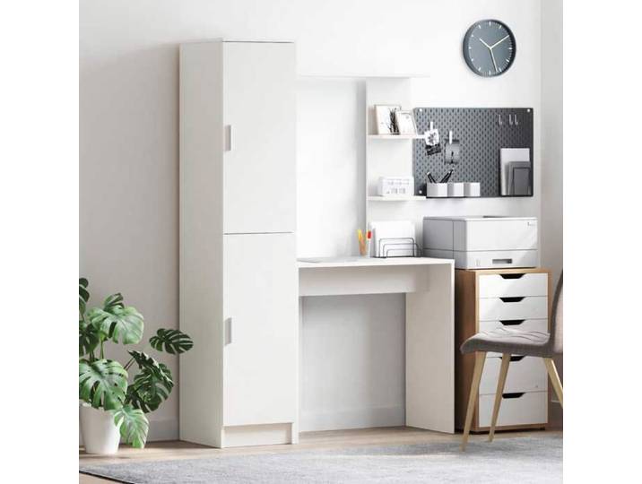 NEW 2026  Bureau lot de 2 avec Haut meuble Entretien facile Blanc 113.5x39x168 cm L1537