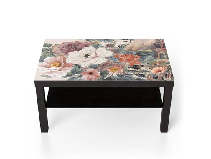 DEQORI Glastisch schwarz groß 90x50 cm Motiv Aquarellblütenzauber ausgefallener Beistelltisch aus Glas Hochglanz Couchtisch fürs Wohnzimmer moderner Couch Tisch mit Design
